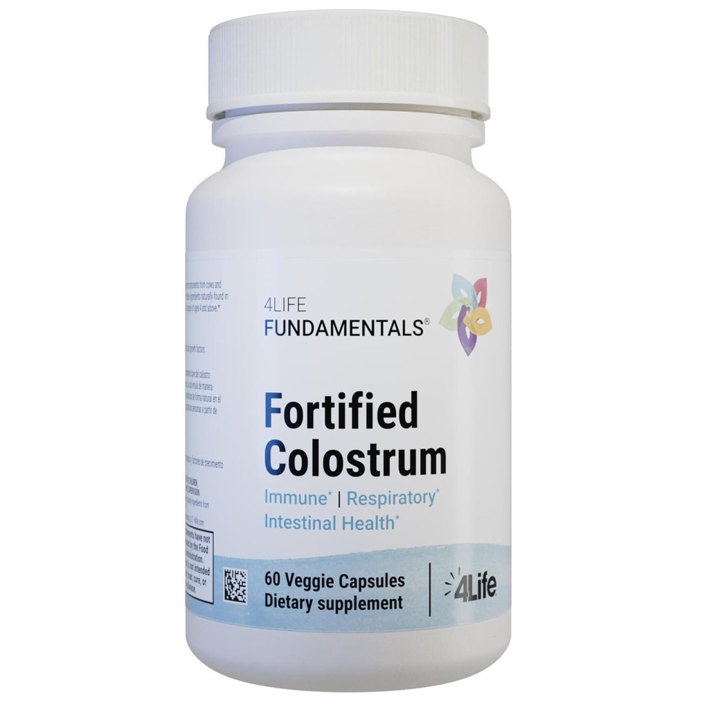 4Life - Fortified Colostrum - Bovine Colostrum Capsules de Véggie pour le soutien de la fonction immunitaire, absorbante, respiratoire et cérébrale avec la lactoferrine, la lactalbumine et la graisse de lait Globule Membrane - 60 Capsules