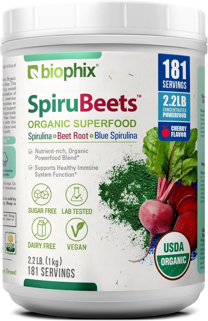 Biophix Bio SpiruBeets 2,2 lbs Sprirulina - Racine de betterave - Protéine-Rich Poudre de superaliment nutriment-dene - Riche en oxyde nitrique