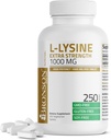 Bronson L-Lysine Extra Strength 1000 MG par comprimé High Potency, Imune Support & Supports Collagen Synthesis, Non-OGM, 250 comprimés végétariens
