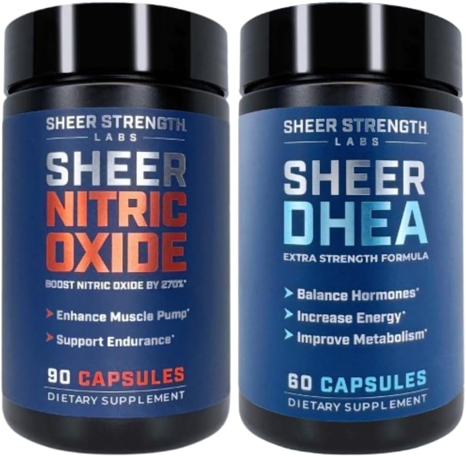 Sheer Strength Labs Oxyde nitrique + DHEA 100mg - Supplément d'oxyde nitrique - Meilleur supplément d'oxyde nitrique pour les hommes et Supplément DHEA pour les hommes DHEA 100mg