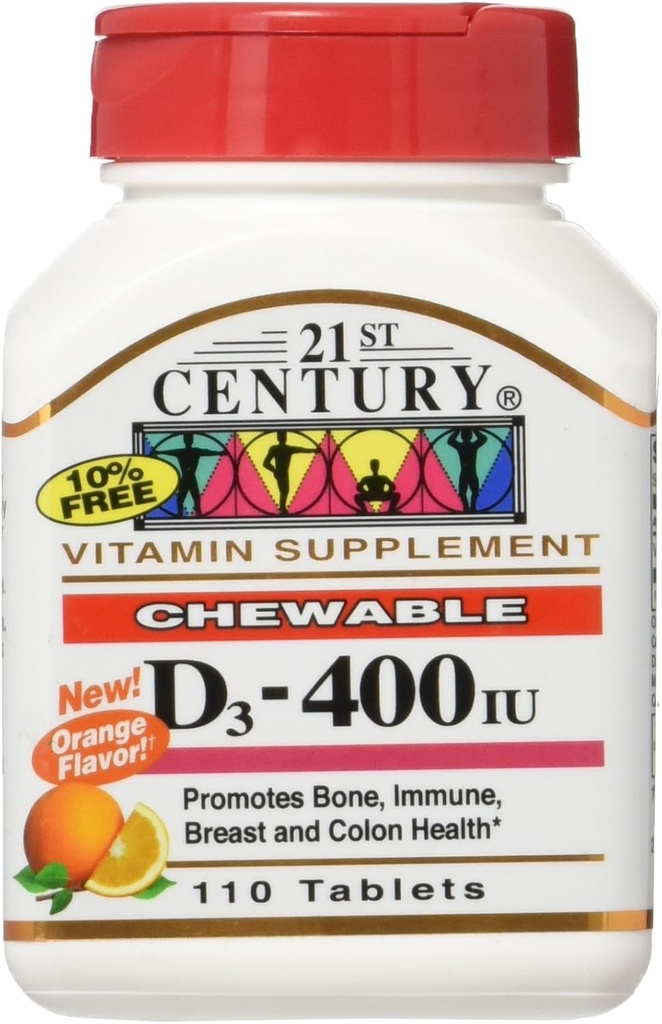 Vitamine à croquer D3, orange, 10 mcg (400 UI), 110 comprimés