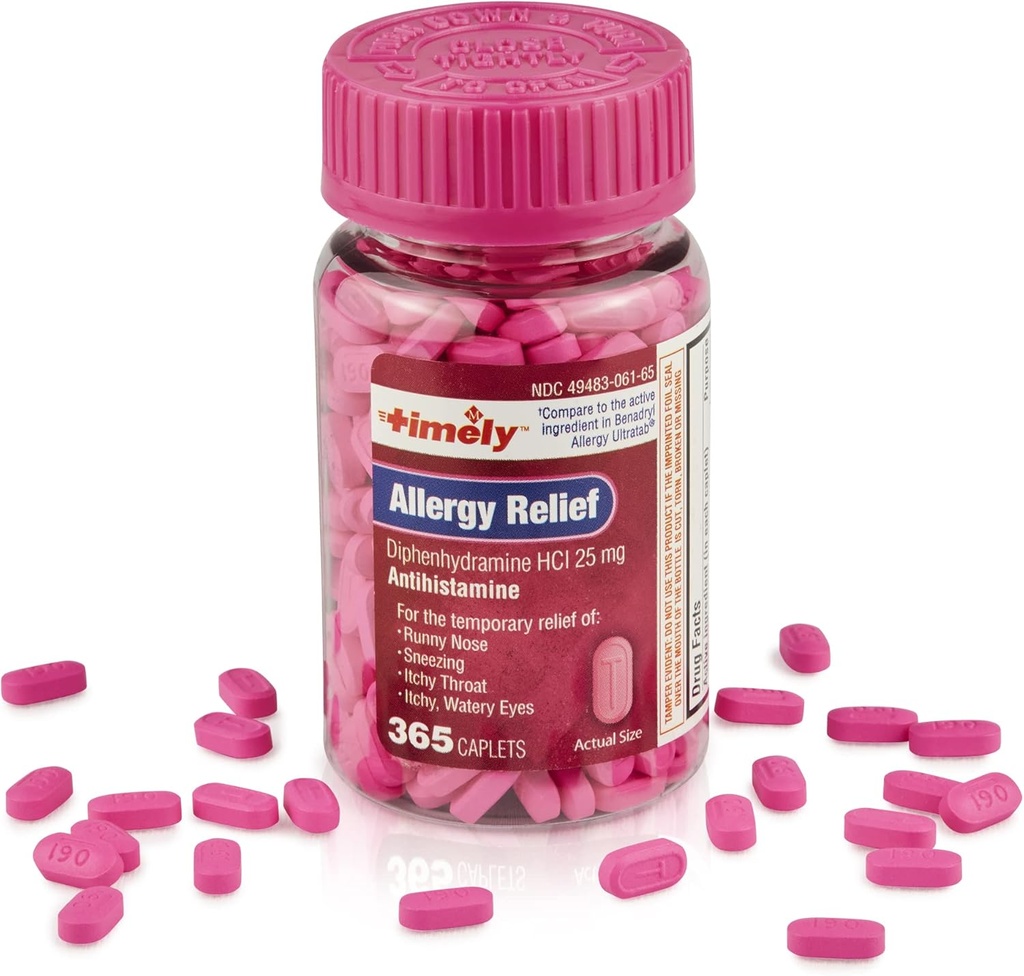 Traitement rapide de l'allergie Diphenhydramine HCl 25 mg - 365 Caplets - Comparativement à Benadryl Allergy Ultratab - Antihistamine - Allergie Médicament - Runny Nez Relief pour les adultes - Traitement des yeux aqueux