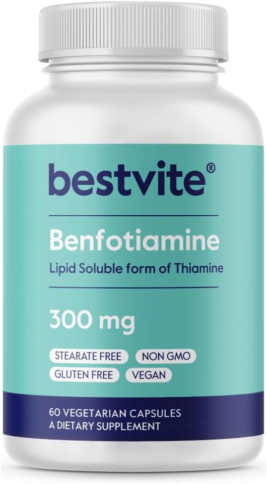 Benfotiamine 300mg (60 gélules végétariennes) Pas de stéarate - Pas de dioxyde de silicium - Vegan - Non OGM - Sans gluten