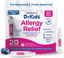 Dr. Kids Children's Allergy Relief Medicine with Diphenhydramine - Viaux à usage unique pré-mesurés, antihistaminiques pour enfants pour éternuer, runny nez et yeux démangeaisons, mélange de berry flavor, 20 comte (paquet de 1)