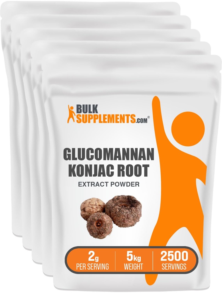 BulkSupplements.com Poudre de Glucomannane - de la poudre d'extrait de racine de Konjac, Suppléments de Glucomannane - Sans gluten, 2g par portion, 1kg (paquet de 5) (11 lbs)