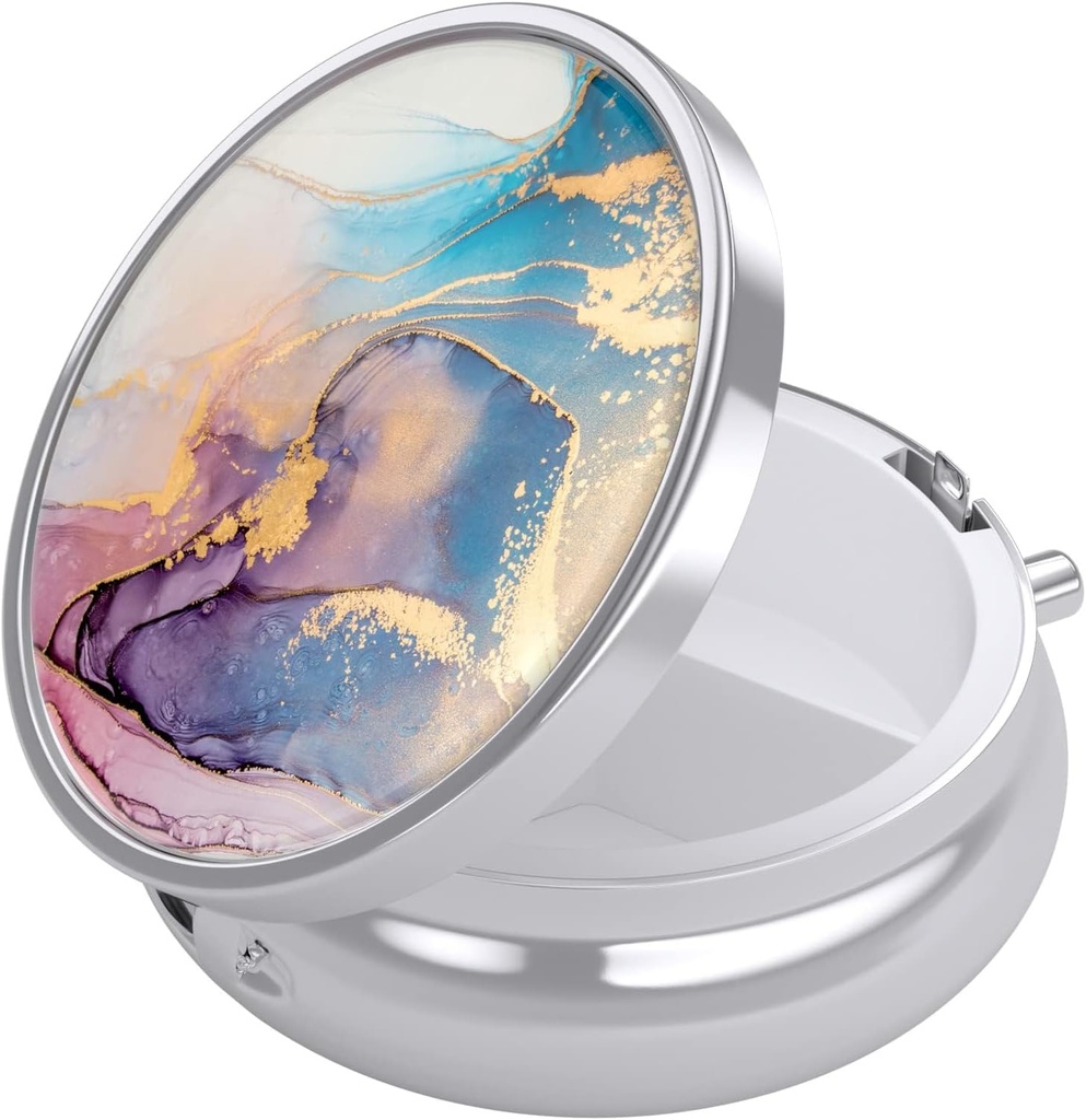 Boîte à pilules Nipichsha, petit étui à pilules pour la purse et la poche, organisateur mignon de médecine de voyage, porte-conteneur de médicaments portables pour tenir les vitamines, médicaments, huile de poisson et supplément, marbre rose d'encre