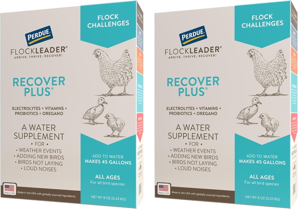 Recover Plus Supplément d'eau probiotique de stress modéré pour les poulets avec électrolytes et origan, 8 oz (paquet de 2)