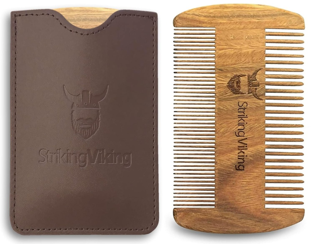 Peigne et étui à barbe Viking Sandal - Outil de grooming avec dents fines et grossières, parfait pour l'utilisation avec des baumes et des huiles
