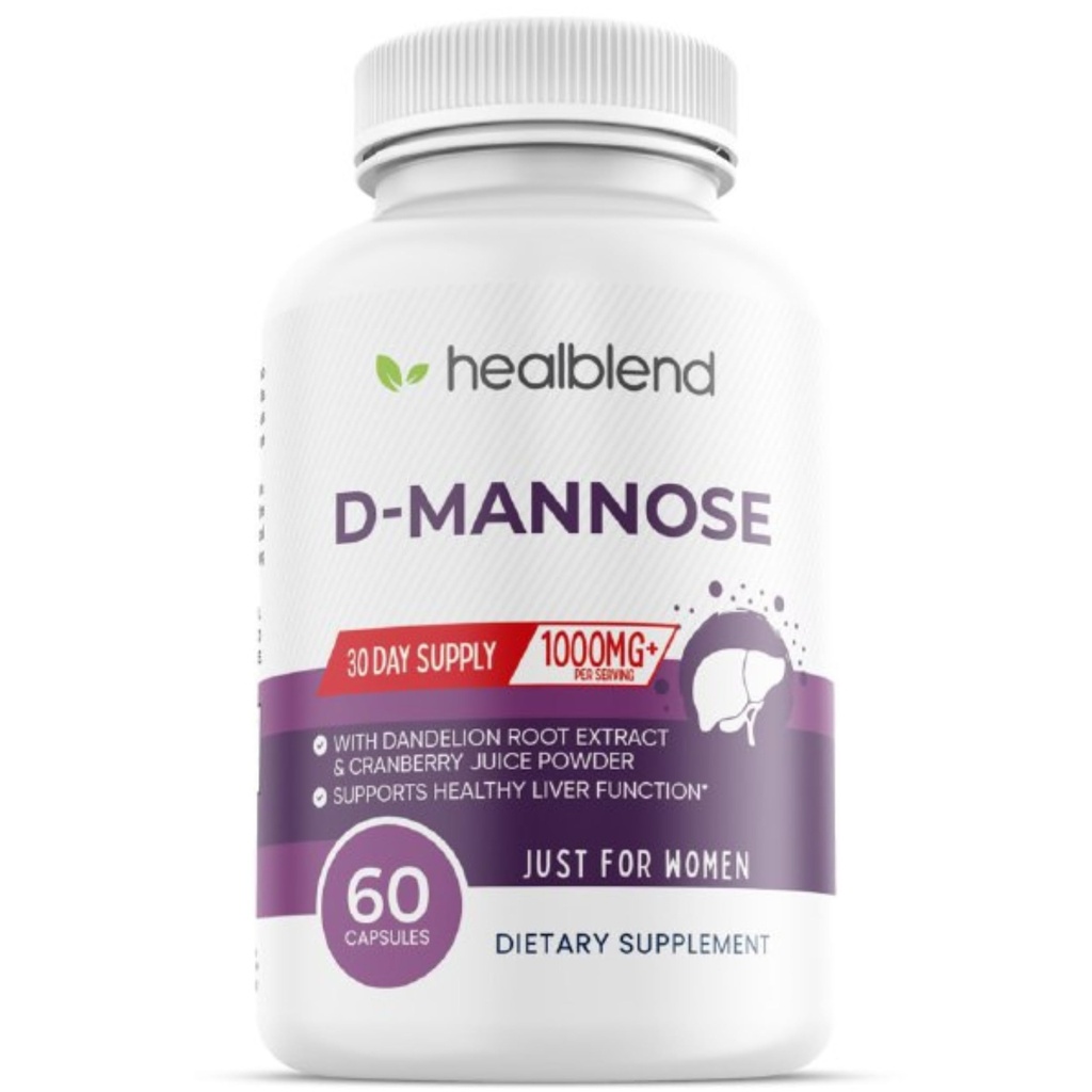 D-Mannose 1000mg Capsules avec poudre de jus de canneberge, Hibiscus et extraits de dandelion - 30 jours d'approvisionnement pour la santé urinaire