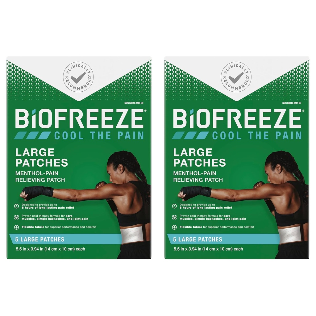 Patchs de soulagement de la douleur Biogelez, Arthrite Pain Reliver, Knee & Lower Back Pain Relief Patch, Soulagement musculaire douloureux, Soulagement de la douleur au cou, 2 Pack (5 Patchs de ménthol Biogelez)