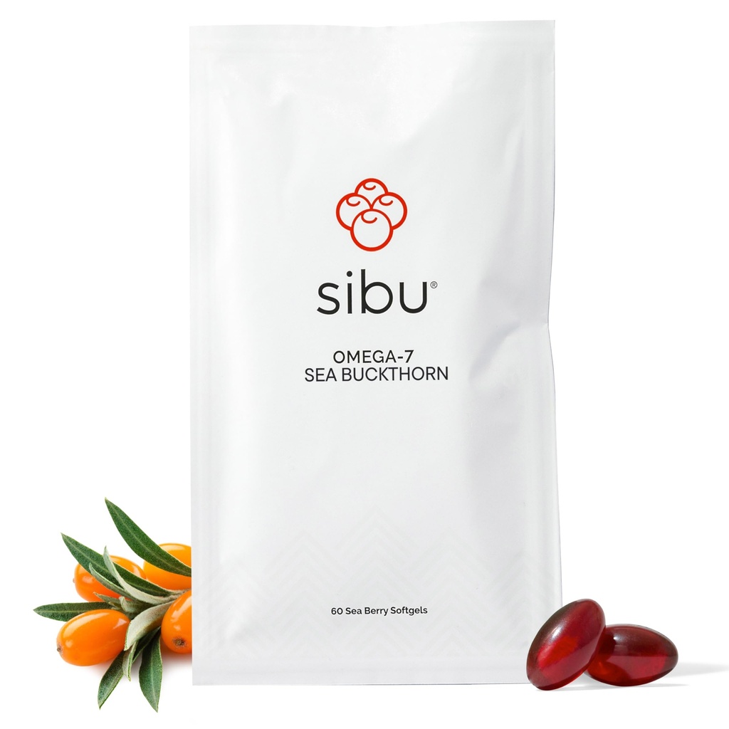 Sibu Sea Buckthorn Omega-7 Softgels Sachet de renouvellement de 30 jours – Supplément pour une peau, des cheveux, des ongles et une sécheresse sains