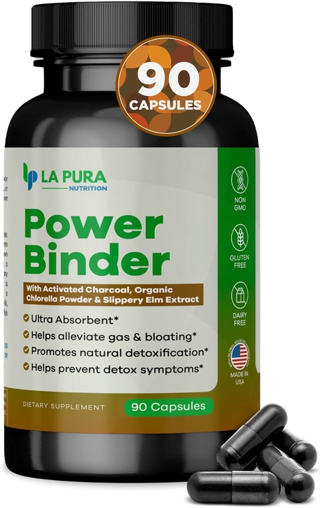 LaPura Power Binder Blend – Détox & Nettoyez avec le charbon activé, la poudre de Chlorella organique et l'extrait d'orme de sliperie – aide à réduire le gaz et le blottis – favorise la désintoxication naturelle - 90 capsules