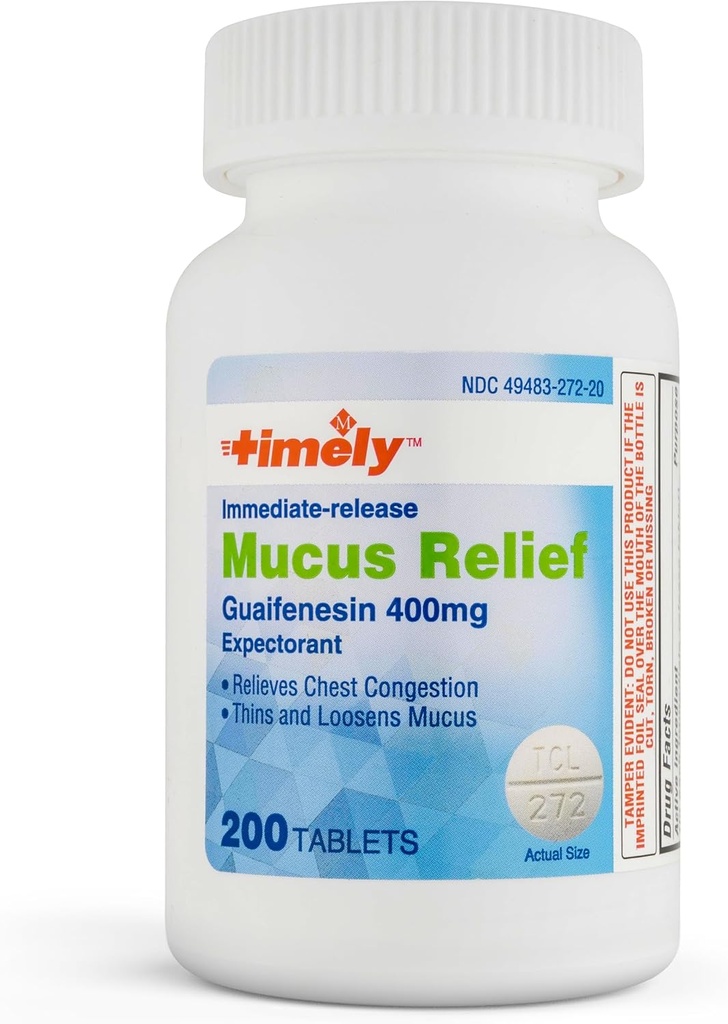 LABS TEMPORAIRE, INC. Guaifenesin 400mg 200 comprimés - Libération immédiate Mucus Phlegm Relief - Expectorant pour l'enlèvement du mucus, la congestion thoracique, la grippe, les rhumes, les allergies