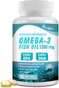 Omega 3 Suppléments à l'huile de poisson,Triple Strength Omega 3 Supplément nutritionnel avec 650mg EPA 450mg DHA par service - Cerveau, yeux, coeur et crème de santé - 90 Softgels (45 portion)