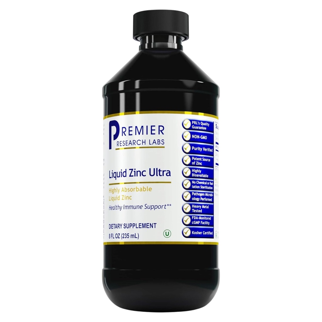 Premier Research Labs Liquid Zinc Ultra Supplement - pour le soutien immunitaire et le bien-être des adultes et des enfants - gouttes hautement absorbantes - utilisé pour l'analyse rapide du statut du zinc - 8 fl oz