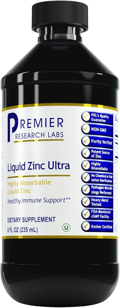 Premier Research Labs Liquid Zinc Ultra Supplement - pour le soutien immunitaire et le bien-être des adultes et des enfants - gouttes hautement absorbantes - utilisé pour l'analyse rapide du statut du zinc - 8 fl oz