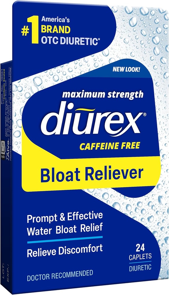 Relief sans caféine diurex, force maximale, soulagement de la consolation du ballon d'eau, jusqu'à 6 heures de soulagement, 24 comtes