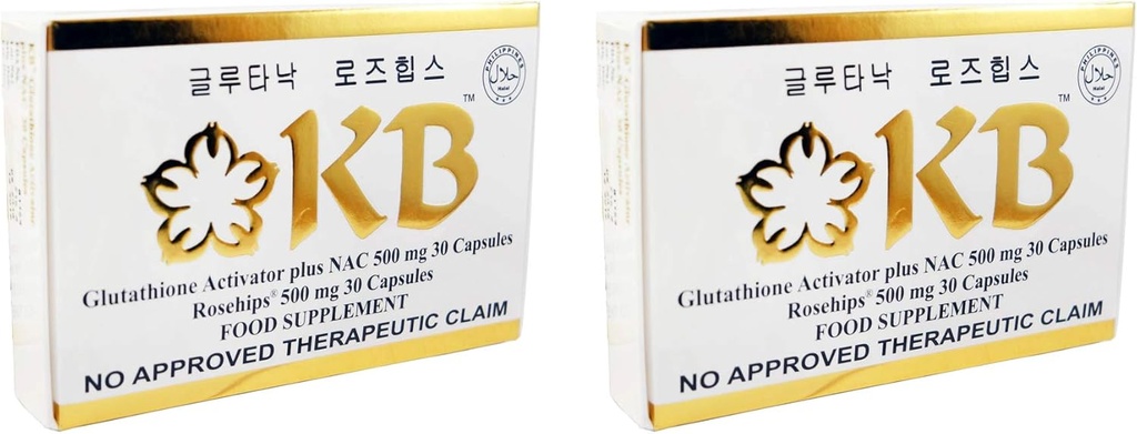 Lot de 2 Boîtes KB Glutathion Kyusoku Bihaku Total de 60 Capsules Glutanac et 60 Capsules Rosehips Allégement de la peau Blanchiment