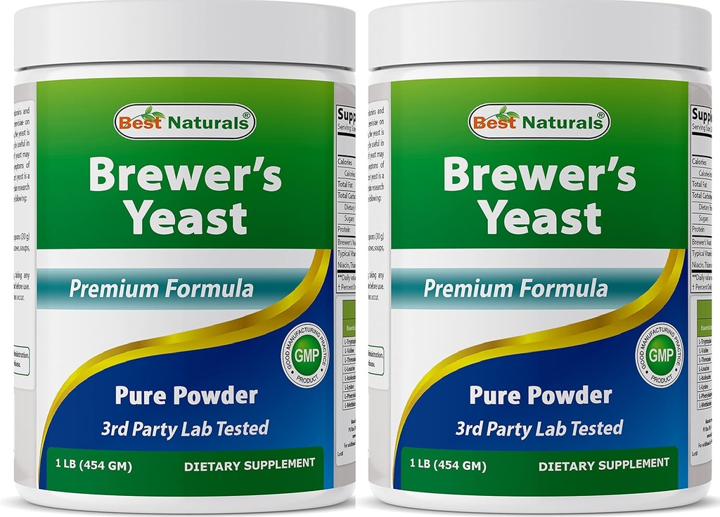 Best Naturals 2 Pack 100% Pure Brewers Poudre de levure - 16 oz - Soutiens pour l'augmentation de l'approvisionnement en lait maternel pendant l'allaitement, l'allaitement, l'allaitement, la santé digestive