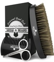 Brosse à barbe pour hommes et peigne à barbe avec ciseaux de moustache Kit de grooming, Brosse à soie de sanglier naturel, Peigne en bois double action et sac de voyage parfait pour cadeau de Noël