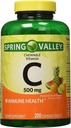 Spring Valley - Vitamine C Arômes de fruits multiples 500 mg, 200 Comprimés à croquer (2 Pack) + 1 Mini Pill Container avec porte-clés (Colors May Vary)