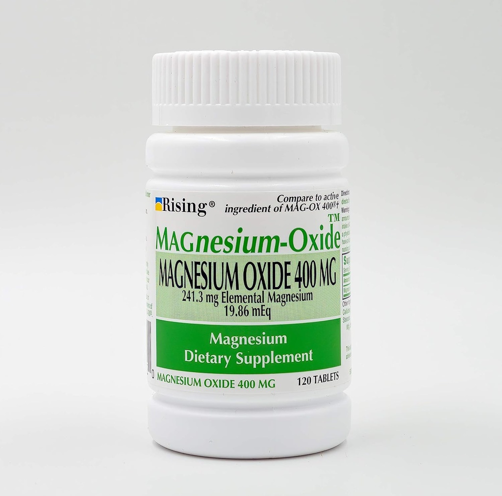 Rising Pharma - Oxyde de magnésium 400mg - Supplément alimentaire de magnésium élémentaire - 120...