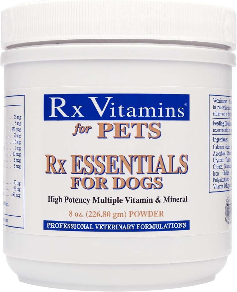Rx Vitamines essentielles pour les chiens - Vitamine et multivitamine minérale - Supports Système immunitaire Santé digestif et santé des os - Poudre 8 oz