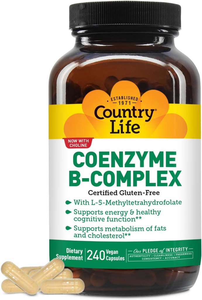 Country Life, Coenzyme B-Complex Vitamine, Énergie de soutien et métabolisme, Supplément quotidien, 240 ct