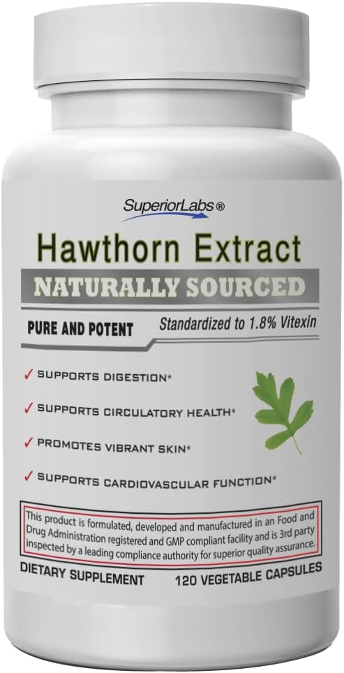 Superior Labs Berry Hawthorn 300mg, Pure Non-GMO, Capsules d'extraits d'épines sans additifs, Support à haute capacité circulatoire et pression artérielle, Soulage la douleur thoracique, Aide à la digestion, 120capsules de veg