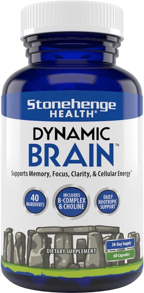 Stonehenge Santé Supplément Cerveau Dynamique – Mémoire, Focus, & Clarity – Formulé avec 40 ingrédients Nootropiques uniques : Choline, Phosphatidylsérine, Bacopa Monnieri et Huperzine A