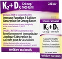 Webber Naturals K2 + D3 120 mcg/1000 UI, soutient une fonction immunitaire saine - 220 softgels
