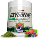 EHP Labs OxyGreens Super Greens Powder – Supplément quotidien vert avec Spiruline, Chlorella, Prébiotiques, Enzymes digestifs, Antioxydants – 30 portions (Berries forestières)