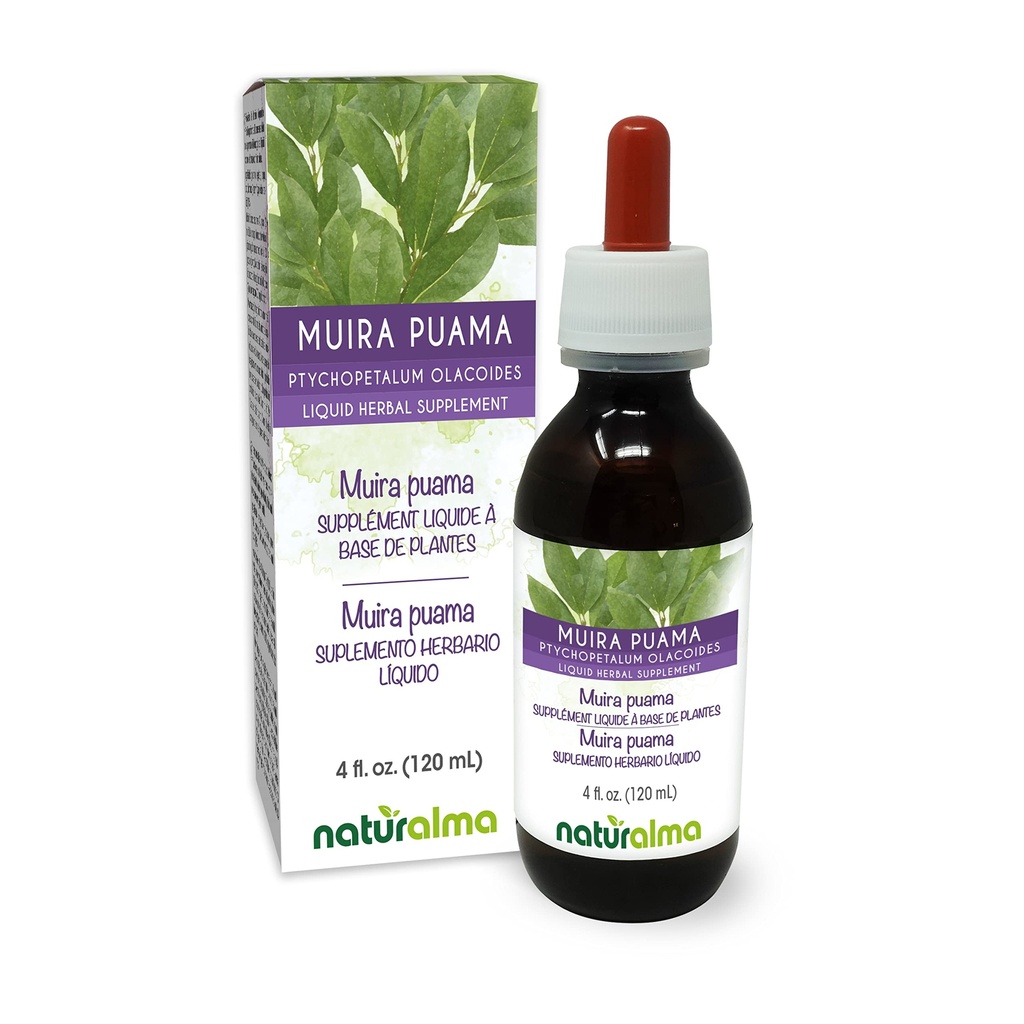 Naturalma Muira puama (Ptychopetalum olacoides) écorce Teinture sans alcool - 4 fl oz Extrait liquide dans les gouttes - Supplément à base de plantes - Vegan