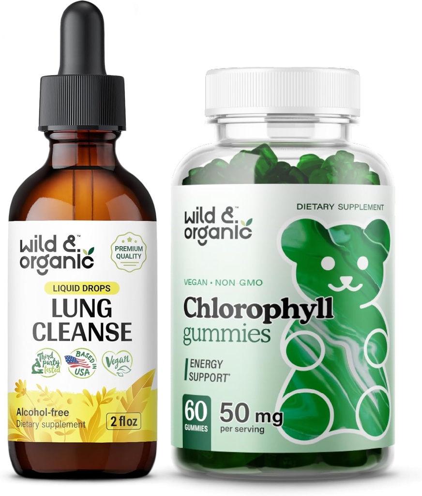 Wild & Organic Lung Cleanse Teinture 2 fl oz & Chlorophyll Gummies 60 Chews