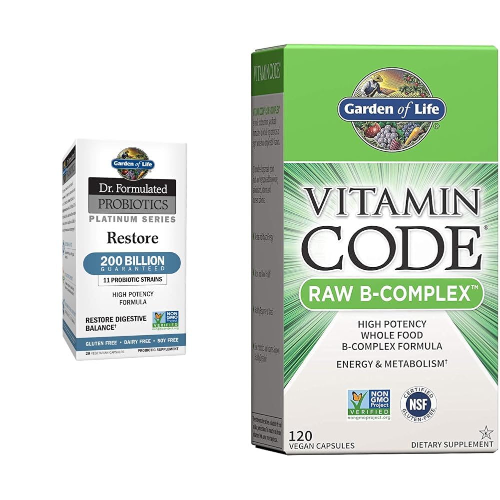 Jardin de la vie Dr Probiotiques Formulés Platinum Series Restore 200 Million CFU & Vitamine B Complex - Vitamine Code Raw B Complex - 120 Capsules Vegan