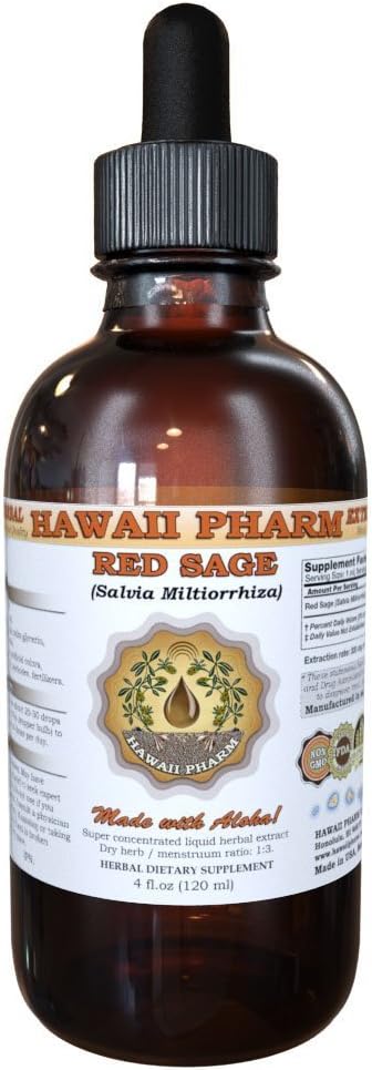 HawaiiPharm Sage Rouge (Salvia Miltiorrhiza) Extrait liquide, Teinture, Supplément à base de plantes, Fabriqué aux États-Unis, 2 fl.oz