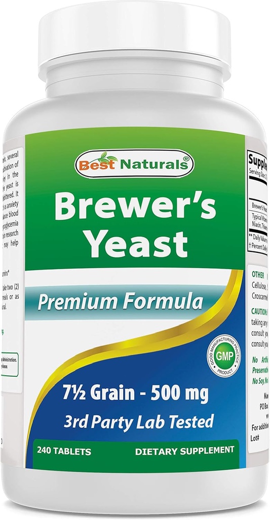 Meilleures naturelles, Brewers Levure, 7-1/2 Grains avec vitamine B1, vitamine B2, 1000 mg 240 Comprimés (240 Nombre (paquet de 1))
