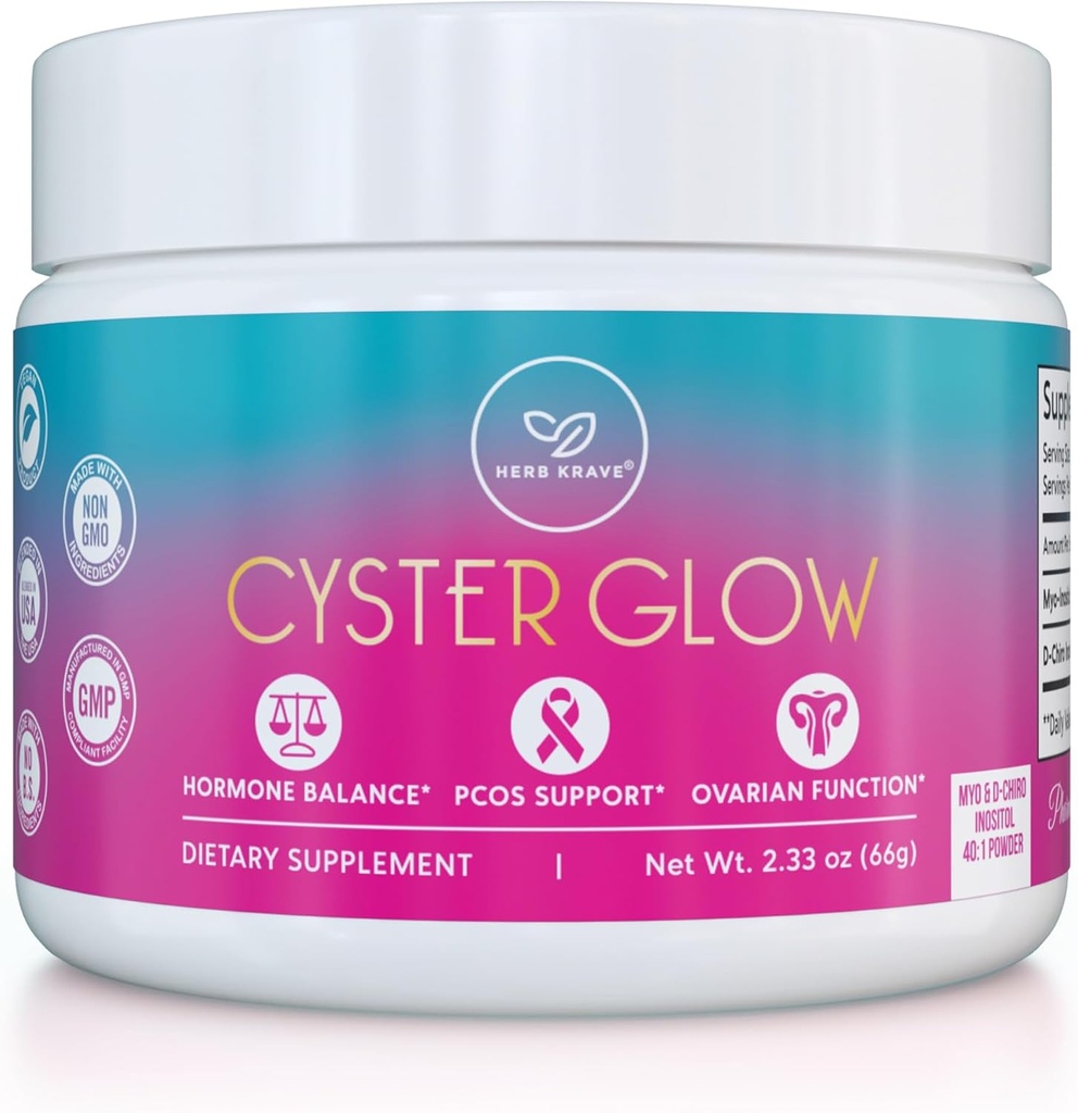 Cyster Glow Premium Myo-Inositol et D-Chiro Inositol Poudre Supplément PCOS pour femmes -Ideal 40:1 Ratio-Hormone Balance, fertilité, fonction ovarienne saine -Vitamine B8-30 Jour d'approvisionnement