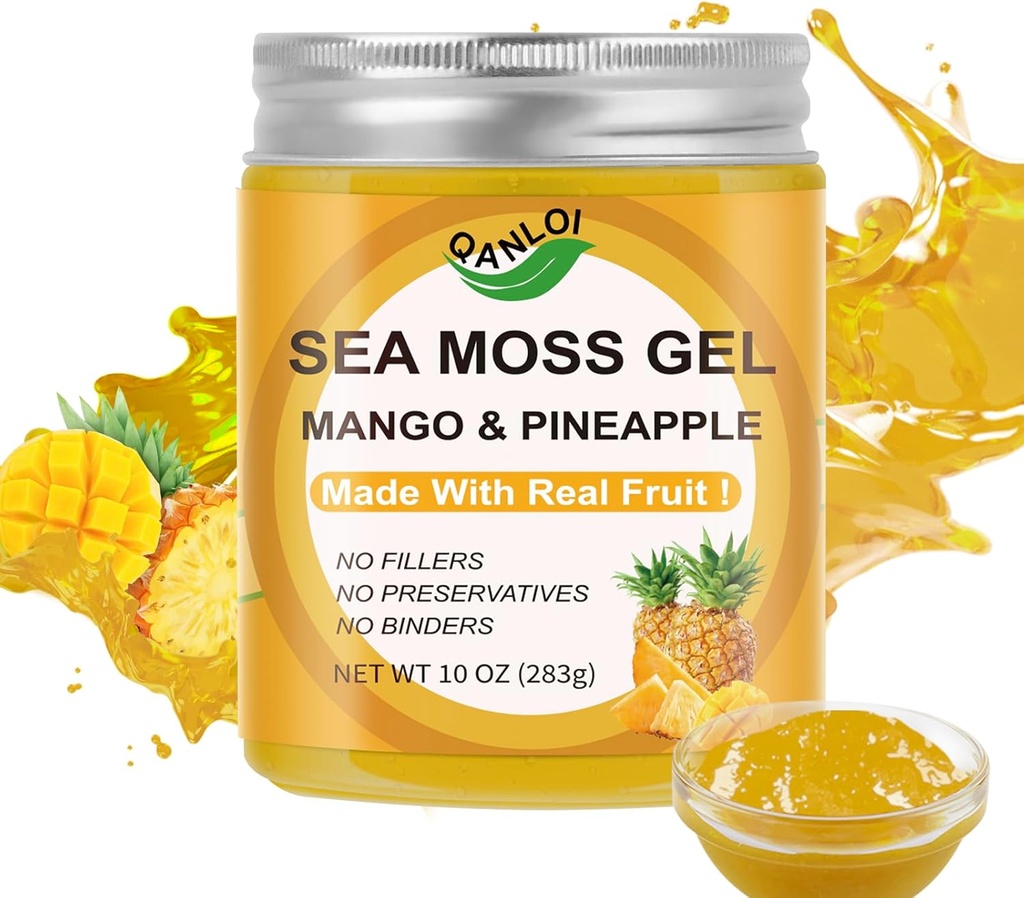 10OZ Gel de mousse de mer biologique de fabrication sauvage, gel de maraîcher irlandais fait avec de vrais fruits frais, sans gluten et vegan Friendly&non-OGM Superfood (Mango Ananas)