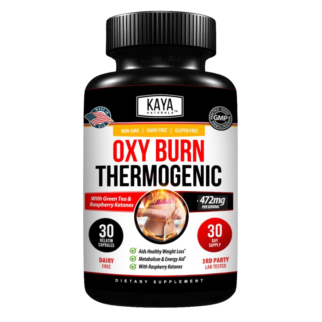 Kaya Naturals Oxy Burn - Formule à base de plantes thermogéniques pour une vie active – sans OGM et sans gluten – 30 Nombre