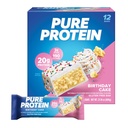 Barres de protéines pures, haute protéine, collations nutritives pour soutenir l'énergie, faible sucre, sans gluten, gâteau d'anniversaire, 1,76 oz, paquet de 12 (emballage mai Vary)