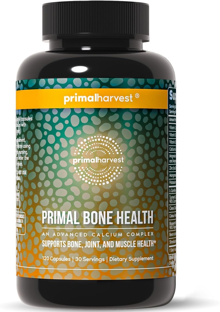 Primal Harvest Complexe de santé au carbonate de calcium pour hommes et femmes avec du calcium, du magnésium, du zinc, du manganèse, du potassium et de la L-Carnitine