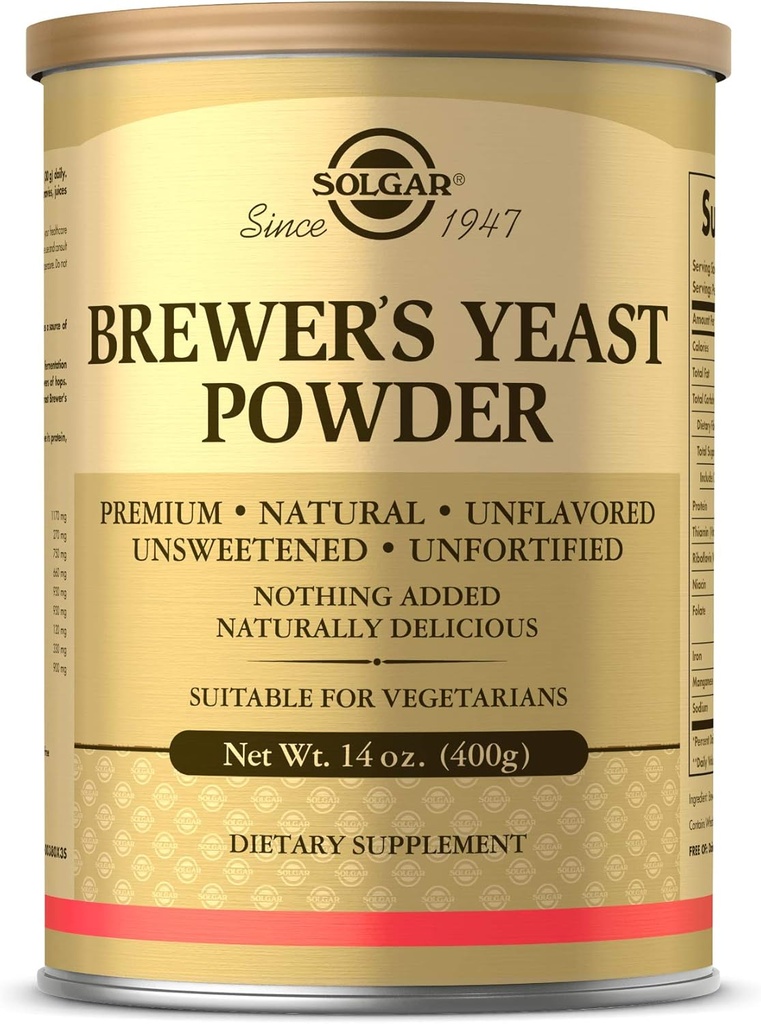 Solgar Brewer en poudre de levure, 14 oz - Riche source d'acides aminés, vitamines complexes B, minéraux et protéines - naturel, non aromatisé, non sucré - sans produits laitiers, végétarien - 13 portions (l'emballage peut varier)