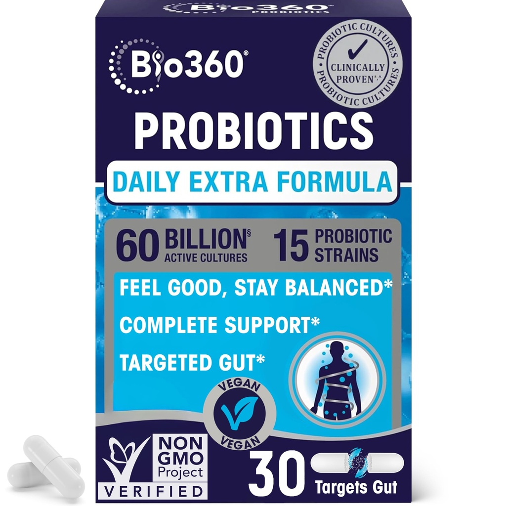 Probiotique supplémentaire de force pour la santé digestive et le soutien immunitaire, 60 milliards CFU et 15 souches, probiotiques de santé Gut pour les hommes et les femmes soutient la constipation occasionnelle, la diarrhée, le gaz et le ballonnement, 30CT