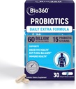Probiotique supplémentaire de force pour la santé digestive et le soutien immunitaire, 60 milliards CFU et 15 souches, probiotiques de santé Gut pour les hommes et les femmes soutient la constipation occasionnelle, la diarrhée, le gaz et le ballonnement, 30CT