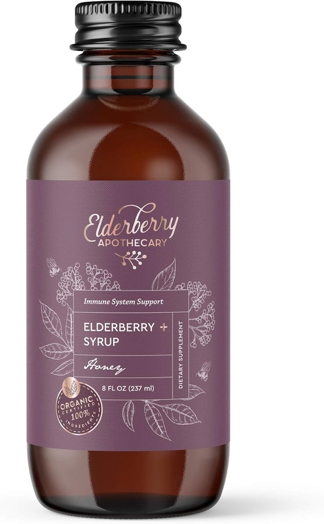 Sirop de mûre aînée - Extrait liquide de Sambucus noir pur - Berries d'aronia fraîches et biologiques, racine de gingembre, cannelle, échinacée - soutient l'immunité, antioxydant naturel - 8oz