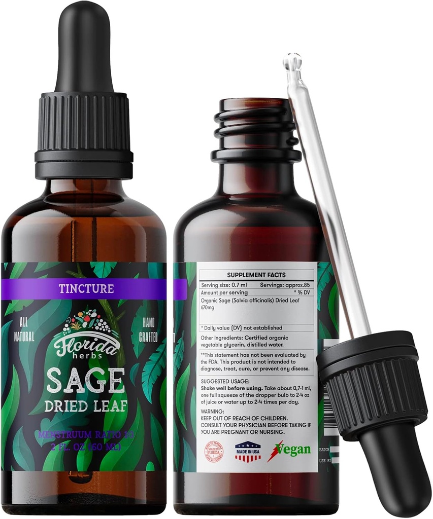 Extrait de sauge – Supplément naturel de sauge séchée – Herbe de sauge (Salvia officinalis) – Herbe de sauge biologique - Aucun OGM - Fabriqué aux États-Unis – 2 oz