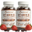 O NUTRITIONS Gommes véganes complexes de vitamine B avec la vitamine B12, B7 comme biotine, B6, B3 comme niacine, B5, B6, B8, B9 comme folate pour le stress, l'énergie et le système immunitaire sain (2 paquets)