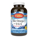 Carlson - Elite Omega-3 Plus D & K, 700 mg Omega-3s + D3 & K2, Fonction, Bone Health & Immune Support, Citron, 180 Softgels
