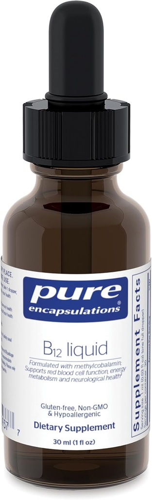 Encapsulations pures B12 Liquid, 1000 mcg Vitamine B12 (méthylcobalamine) Supplément pour soutenir les nerfs, la santé immunitaire, l'énergie et la fonction cognitive*